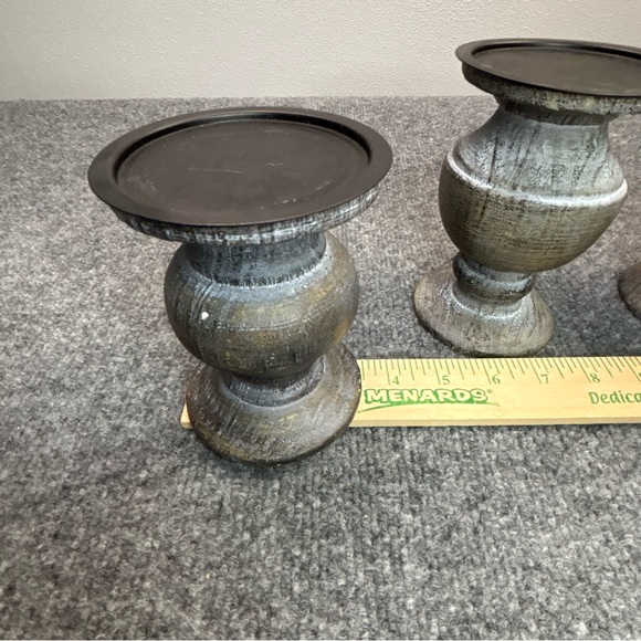 PartyLite Modern Rustic Pillar Holders Set of 3 Gray Wood Finish P9053 with Box - Picture 10 of 15